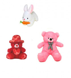 nkl Soft Lovable Teddy Bear Pink 2 feet (60 cm) +1 Feet Cap Teddy 30 red + Rabbit with Carrot White (25 cm)