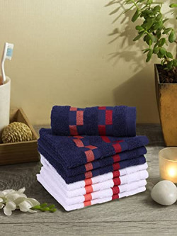 Bianca Super Soft Turkish Terry Towel 100% Mercerised Cotton -8pc Face Towel (Sonoma) - Large, Super Absorbent, Anti Bacterial, Quick Dry Technology - for Men, Women, Gym, Kitchen Solid-Navy/White