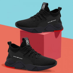 BRUTON Black Trendy & Stylish Running Shoes For Men(Black, Red)