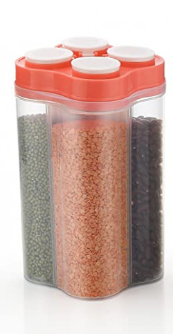 TEX-RO Plastic 4 Section Container Jar Container Kitchen Accessories Items, Kitchen Organizer & Containers, Kitchen Storage Box & Kitchen Food Container (Pack of 1, Pink)