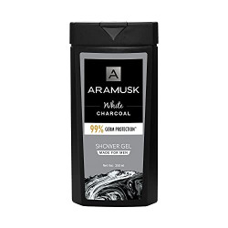 Aramusk White Charcoal Shower Gel for Men, Face & Body Wash, With Activated Charcoal, Deep Cleansing (250 ml) With Shower Stone