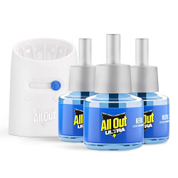 All Out Ultra Liquid Vaporizer, Machine + 3 Refills (45ml each) | Kills Dengue, Malaria & Chikungunya Spreading Mosquitoes| India's Only Mosquito Killer Brand Recommended by Indian Medical Association