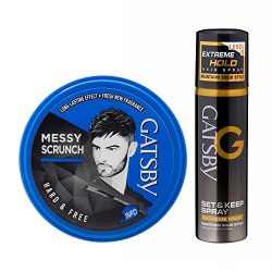 Gatsby Hair Styling Wax - Hard & Free 75gm With Gatsby Set & Keep Hair Spray - Extreme Hold 66ml | Style & Spray | For Messy Scrunch Style