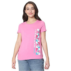 Vero Moda Women's Graphic Regular Fit T-Shirt (10276793-Fuchsia Pink M)