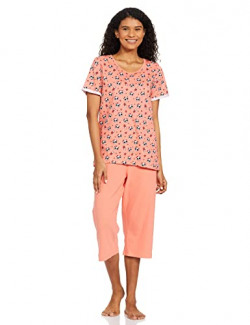SUGR Women's by Unlimited Anti Microbial Finish & Machine Wash Coral Graphic Printed Top All-Over-Print Pyjama Set Regular Night Shirt (SUINWNS20046O04_Pink_S)