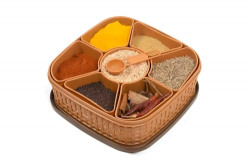 GOPI Multi-Purpose Plastic 7 Sections Square Masala Storage Box Rangoli Dabba Box Set, Spice Box Set - Brown (Masala Box - 7 in 1)