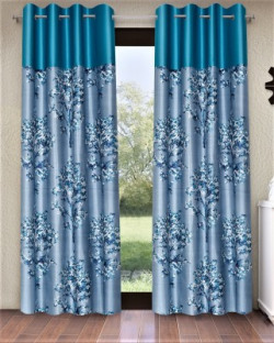 Fashion String 213 cm (7 ft) Polyester Semi Transparent Door Curtain (Pack Of 2)(Floral, Blue)