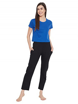 Clovia Women's Cotton Chic Basic Short Sleeve Crop Tees (LT0151P03_Blue_M)