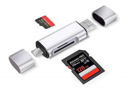 Brand Conquer Metal Body 3-in-1 USB 3.0 Card Reader USB C, Micro USB Compatible for Card Reader SD, Micro SD, SDHC, Micro SDHC Memory Card Reader for MacBook PC Tablets Smartphones