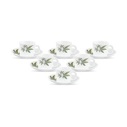 La Opala, Melody Collection, Opal Glass Coffee Cup & Saucer Set Regular 12 pcs, Trinty Green, White