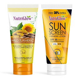 Nutriglow Wild Turmeric Face Wash & Sunscreen Fairness Lotion SPF 30 PA+++ For Control Pimple, Glowing Skin & Sun Burn, Sun Protection, All Skin Types, 65ml Each, Pack of 2