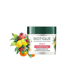 Biotique Fruit Brightening Depigmentation and Tan Removal Face Pack| Ayurvedic and Organically Pure| Tan Removal Face Pack for All Skin Types|100% Botanical Extracts| 75gm