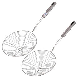 Heart Home Puri Strainer|Stainless Steel Jhar for Cooking & Frying|Versatile Deep Fry Chalni with Handle for Kitchen|16 cm|Pack of 2 (Silver)