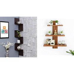 Furniture Cafe Wooden Wall Shelves (Brown Finish) Wooden Wall Shelves for Living Room (3Tiers | Size- Standard | Colour- Teak Natural)