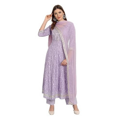 NASRO Women Rayon Anarkali Embroidered Printed Anarkali Salwar Kameez (Purple-Xxl)