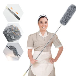Extendable Feather Duster, Detachable & Bendable Microfiber Duster, 100 Inches Stainless Steel Extra Long Telescopic Dusters with Soft Silicone Cap, Perfect for Cleaning Cobweb, Ceiling Fan,Cars etc.