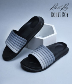 slipover Men Comfort Trendy Stylish Slip-On Slipper, Flip Flops & Slides For Men-Grey/Black Slides(Grey, Black 10)
