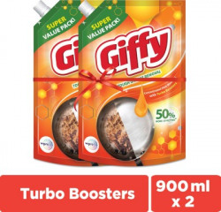 Giffy Liquid Dish Wash Gel 50% More Effective with Turbo Boosters Dish Cleaning Gel(Orange, 2 x 0.9 L)