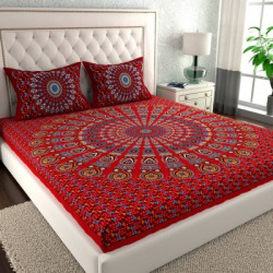 CLOTHOLOGY 144 TC Cotton Double Printed Flat Bedsheet(Pack of 1, Red)