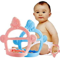 BabyGo Baby Silicone Teething Toys Bracelet Teether for Girls Boys, Chew Toys for Sensory Kids, Toddler Teethers with Handle, Easy Grip and Chew for Babies Pack of 2