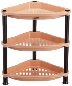 Amazon Brand - Solimo Three-Tier, Multipurpose Plastic Rack for Kitchen, Living Room, Puja Room, Children's Room, Balcony (Triangle, Beige and Brown)