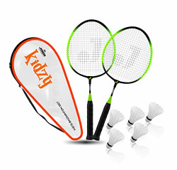 Jaspo Kidzy Steel Badminton Racket Set with 5pc. Feather Shuttlecock (NEON Green)-Recommended for Kids only