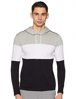 Amazon Brand - Symbol Men's Solid Regular Fit Full Sleeve Cotton Hooded T-Shirt (AW19TEE17_Md Grey Mel_XXL)