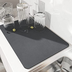 Quincy Heavy Dish Drying mat for Kitchen Water Absorbent mat Drying mat for Kitchen Utensils Large Dry mat (Grey mat)