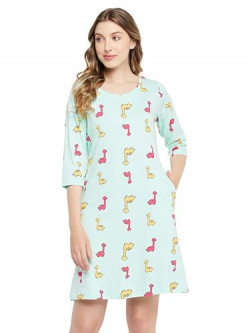 Clovia Women's Cotton Knee Length Casual Nightgown (NS1489D03XL_Blue_XL)