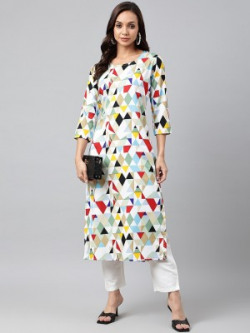 Gosriki Women Geometric Print Straight Kurta(Multicolor)