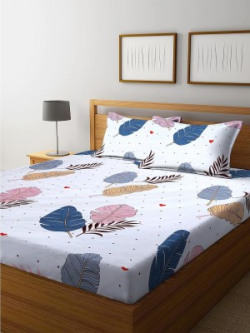 Decent Home 240 TC Cotton Double Floral Fitted (Elastic) Bedsheet(Pack of 1, Yellow)