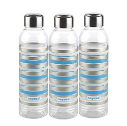 Nayasa Superplast Metallic DLX Plastic Water Bottle Set, 1 Litre, Set of 3, Pink