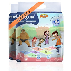 Bumtum Chota Bheem Large Baby Diaper Pants, 124 Count, Leakage Protection Infused With Aloe Vera, Cottony Soft High Absorb Technology (Pack of 2)