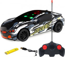 CADDLE & TOES Remote Control Toy Car Electric Chargeable 3D Lightning (Speed)(Black)