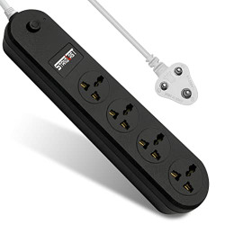 STANDLAST Extension Cord 10 Amp,220-240 Volts Spike Guard Power Strip 4 Universal Socket Multi Plug Multi Protection Extension Board (Matt Black)