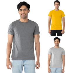 Chromozome Mens Cotton T-Shirt OS 10 (Pack of 3) Charcoal-Yellow-Grey M