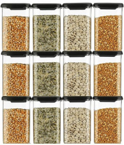 kitchkart Plastic Grocery Container - 1200 ml(Pack of 12, Black)