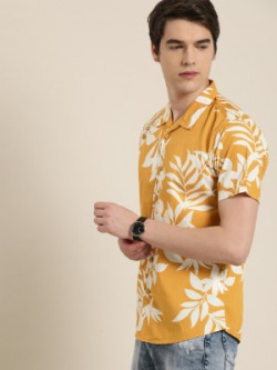 Moda Rapido Men Floral Print Casual Yellow Shirt