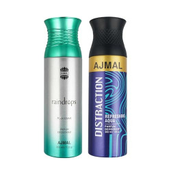 Ajmal Raindrops Femme for Women and Distraction for Men & Women Deodorants each 200ML Combo pack of 2 (Total 400ML)