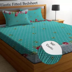 Everlush 210 TC Cotton King Printed Fitted (Elastic) Bedsheet(Pack of 1)