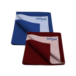 Bumtum Baby Dry Sheet Waterproof Soft Fleece Baby Bed Protector | Anti - Bacterial & Odour Free | Extra Absorbant, Reuseable & Washable (Royal Blue + Maroon Combo, Small Size, 50 * 70cm, Pack of 2)