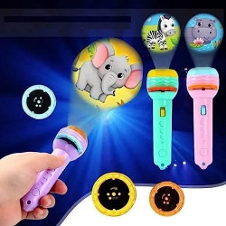 Graphene 3 Slides 24 Patterns Mini Projector Torch Toy Slide Flashlight Projector Torch for Kids Slide Flashlight Lamp Education Learning Night Light Before Going to Bed(Random Slides)