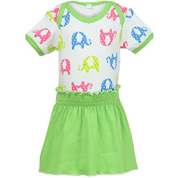 Nino Bambino Baby Girl's Cotton Knee-Long Dress (NBBGSS18443-3-6M_Pink & Green_3-6 Months)