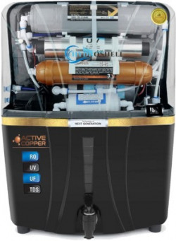 Hydroshell Active Copper 12 L RO + UV + UF Water Purifier(Black)