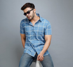 Apuesto Men Checkered Casual White, Light Blue Shirt