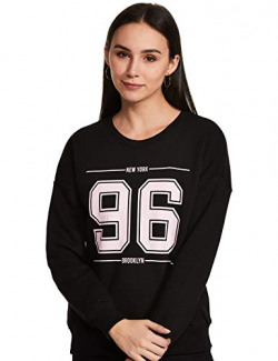 Amazon Brand - Symbol Women's Cotton Blend Crew Neck Sweatshirt (AW18WNSSW20_Jet Black_Medium_Jet Black_M)