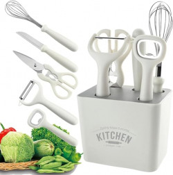 Mirramor 6-Piece Kitchen Gadgets Set, Kitchen Scissors, Kitchen Utensils Set with Holder, Paring Knife, Whisk, Bottle Opener, Peeler- Anti-Slip Handle, Decorative Base