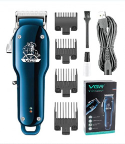 VGR V-679 Professional Rechargeable cordless Hair Clipper with Self Sharpening Blades, USB Charging cable, 4 Guide Comb, Taper Lever Adjustments for close cut trimming for men Runtime: 180 mins, Blue