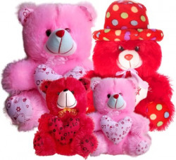 Topgrow Soft Teddy Bear with Heart Red and Pink Set of 4 - 13 inch(Red, Pink)