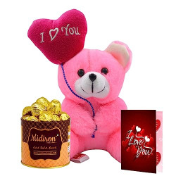 Midiron Romantic Gift For Girlfriend | Gift for Wife/Lover/Fianc | Unique Gift for Birthday/Anniversary/Valentine's day | Gift Combo with Chocolate Tin Box, Pink Teddy & Greeting Card